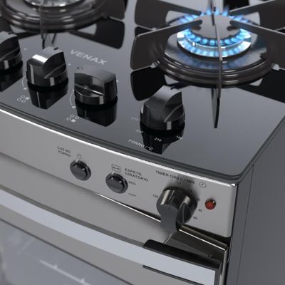 Fogao a Gas 4 Bocas Venax Gaudi Vetro Vitreo Inox 110v