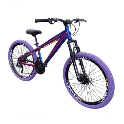 Bicicleta 26 Gta Rebel Freeride Cor Camaleão 21v Aros Vmaxx Freio A Disco Pneu Flame Roxo