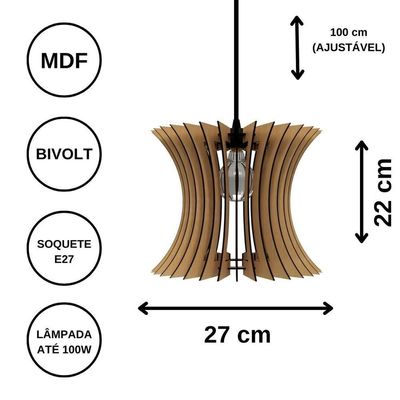 Luminária Teto Tipo Pendente Curva Mdf - Completa Mdf Cru