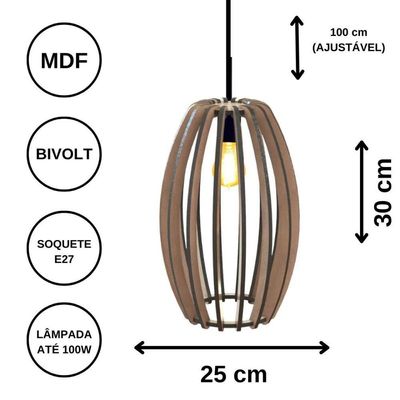 Luminária Teto Tipo Pendente Imperial Mdf - Completa Mdf Cru