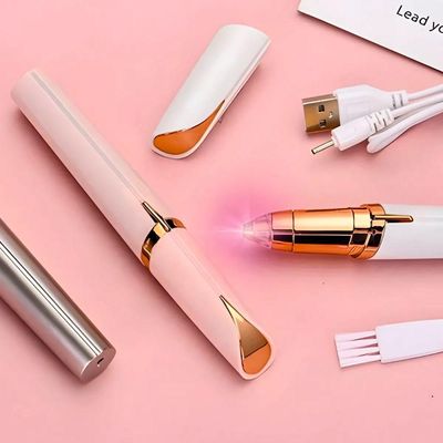 Caneta Depiladora Branca Recarregável Para Sobrancelhas Usb
