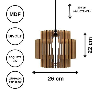 Luminária Teto Tipo Pendente Dallas Mdf - Completa Mdf Cru