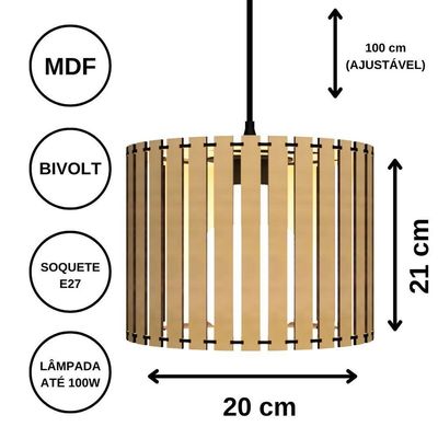 Luminária Pendente Tóquio Modelo Ripado - Preta