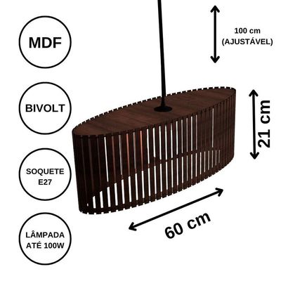 Luminária Pendente Zepelim Modelo Ripado Marrom