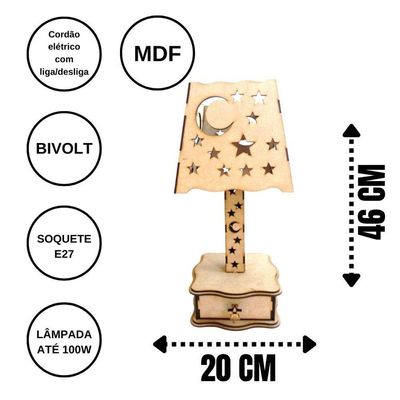 Abajur De Mesa Estrelado Em Mdf