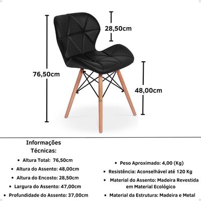 Kit 20 Cadeiras De Jantar Charles Eames Slim Wood Estofada - Preto
