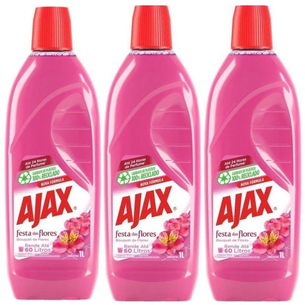 Kit 3limpador Diluível Ajax Festa Das Flores Bouquet De Flores 1 Litro