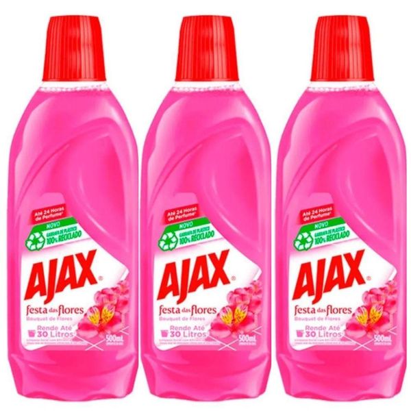Kit 3 Limpador Ajax Festa Das Flores Bouquet De Flores 500ml