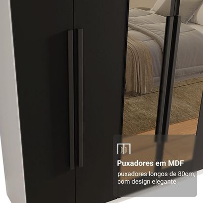 Guarda-roupa Casal 6 Portas Batentes Com Espelho Venus Madesa Branco/preto