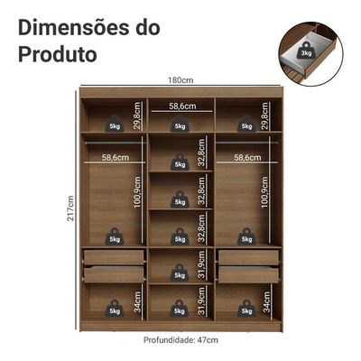Guarda-roupa Casal 6 Portas Batentes Com Espelho Netuno Madesa Rustic/branco