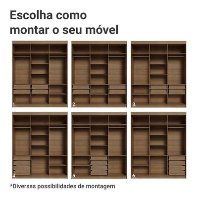 Guarda-roupa Casal 6 Portas Batentes Com Espelho Saturno Madesa Rustic/preto