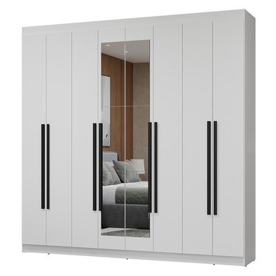 Guarda-roupa Casal 8 Portas Batentes Com Espelho Netuno Madesa Branco/preto