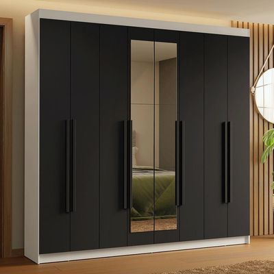 Guarda-roupa Casal 8 Portas Batentes Com Espelho Saturno Madesa Branco/preto
