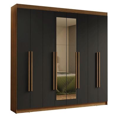 Guarda-roupa Casal 8 Portas Batentes Com Espelho Venus Madesa Rustic/preto