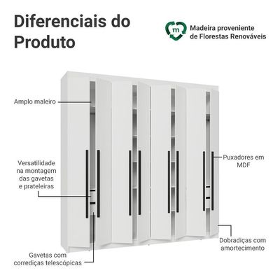 Guarda-roupa Casal 8 Portas Batentes Saturno Madesa Branco/preto