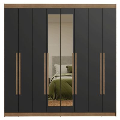 Guarda-roupa Casal 8 Portas Batentes Com Espelho Netuno Madesa Rustic/preto