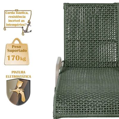 2 Espreguiçadeiras Catar 2 Mesas Garden Corda Náutica Trama Verde