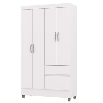 Guarda Roupa Solteiro 103cm Com 4 Portas Ideal Flex Branco - Vila Rica
