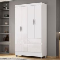Guarda Roupa Solteiro 103cm Com 4 Portas Ideal Flex Branco - Vila Rica