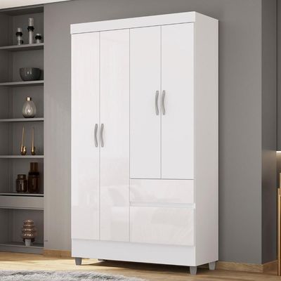 Guarda Roupa Solteiro 103cm Com 4 Portas Ideal Flex Branco - Vila Rica