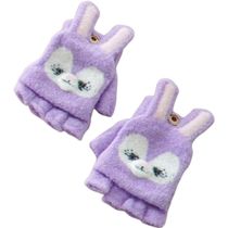 Kit 2 Pares Luva Sem Dedo Infantil 16cm Coruja Cinza-coruja Roxa