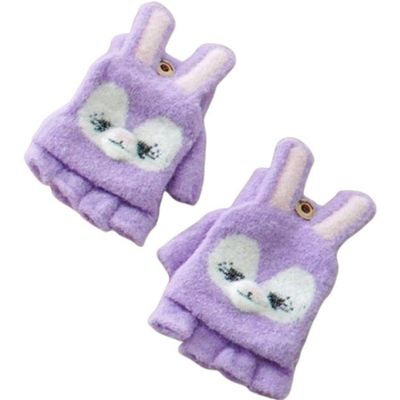 Kit 2 Pares Luva Sem Dedo Infantil 16cm Coruja Cinza-coruja Roxa