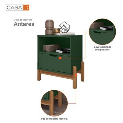 Mesa De Cabeceira Antares Essenziale Com 1 Gaveta 52cm Verde Oliva