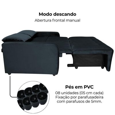 Sofa Cama 2 Lugares 138 Cm Amora Veludo Inca E451 Preto Milani Store Preto