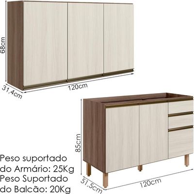 Armario Aereo Balcao Pia 120 Cm Mdf Kali Carvalho Toq Bianco