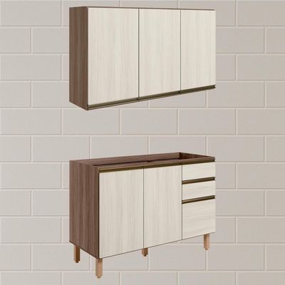 Armario Aereo Balcao Pia 120 Cm Mdf Kali Carvalho Toq Bianco