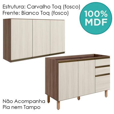 Armario Aereo Balcao Pia 120 Cm Mdf Kali Carvalho Toq Bianco