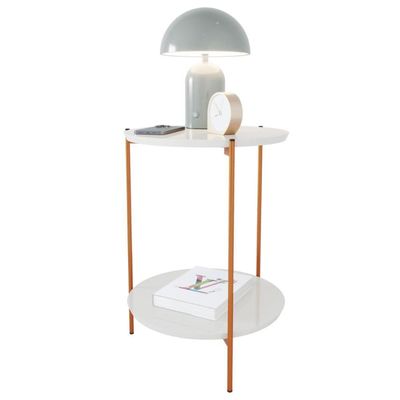 Mesa De Apoio Lateral Duda Off White Com Pés De Ferro Bronze