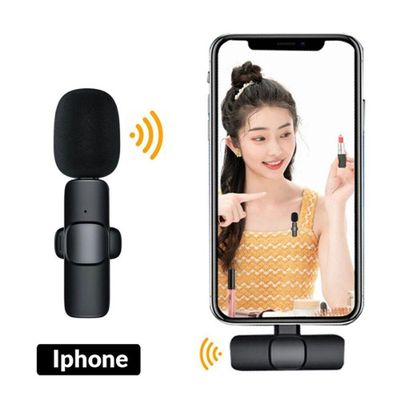 Microfone Lapela Wireless Sem Fio Para Iphone Ipad Lightning - Preto