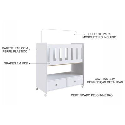 Mini Berço Moisés 2 Gavetas Certificado By 510 Branco