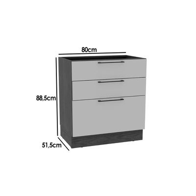 Balcão de Cozinha Amsterdam PH 3133 c/ 3 Gavetas s/ Tampo 80cm Avela - Herval