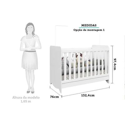 Berço Infantil Ben 3 em 1 Branco/Amendoa - Peroba