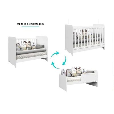 Berço Infantil Ben 3 em 1 Branco/Amendoa - Peroba