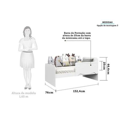 Berço Infantil Ben 3 em 1 Branco/Amendoa - Peroba