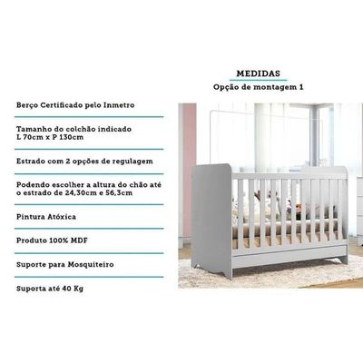 Berço Infantil Ben 3 em 1 Branco/Amendoa - Peroba