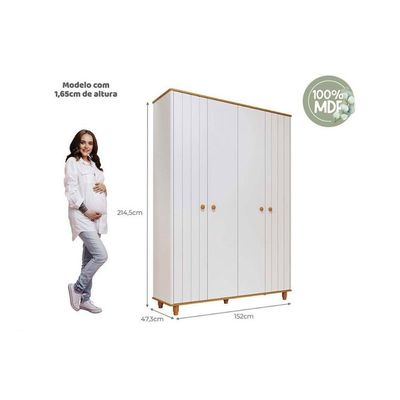 Guarda Roupa Infantil c/ 4 Portas (2 Ripadas) Cupcake Branco/Nature - Permóbili Baby