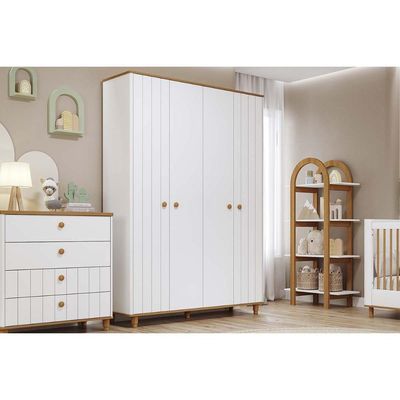 Guarda Roupa Infantil c/ 4 Portas (2 Ripadas) Cupcake Branco/Nature - Permóbili Baby