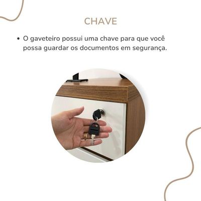 Gaveteiro Para Escritório 3 Gavetas Com Chave E Rodízios Freijó/branco