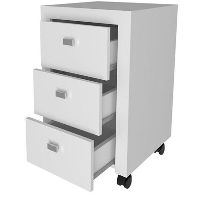 Gaveteiro Para Escritório 3 Gavetas Com Rodízios Branco