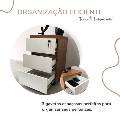 Gaveteiro Para Escritório 3 Gavetas Com Chave E Rodízios Freijó/branco