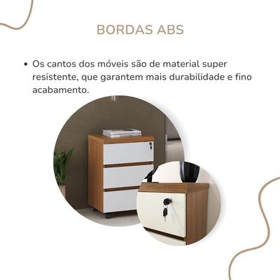 Gaveteiro Para Escritório 3 Gavetas Com Chave E Rodízios Freijó/branco