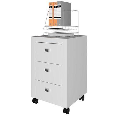 Gaveteiro Para Escritório 3 Gavetas Com Rodízios Branco