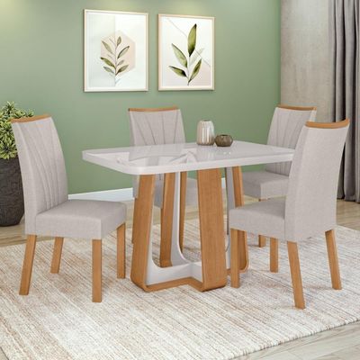 Conjunto Sala De Jantar Mesa Easy Pop  4 Cadeiras Linho