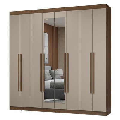 Guarda-roupa Casal 8 Portas Batentes Com Espelho Netuno Madesa Rustic/crema