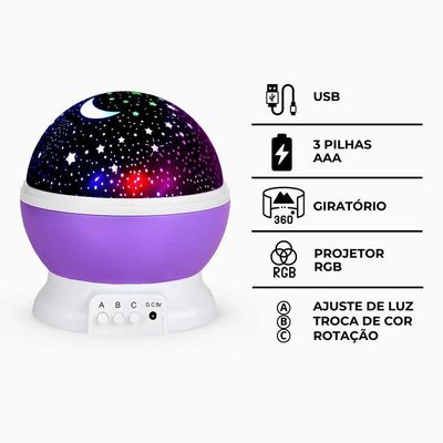 Luminária Projetor Estrelas 360º Abajur Star Master Transforme Seus Sonhos Em Um Céu Estrelado