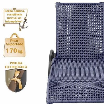 2 Espreguiçadeiras Catar 2 Mesas Garden Corda Náutica Trama Azul